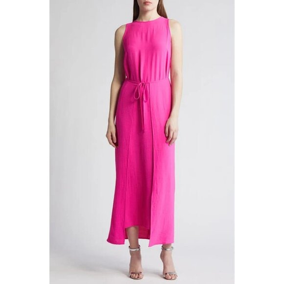 Vince Camuto Size Medium Midi Dress Tie Front Faux Wrap Hot Pink NWT - Picture 1 of 5